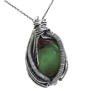 Australian Chrysoprase Wire-Wrapped Pendant in Sterling Silver with Aventurine, back