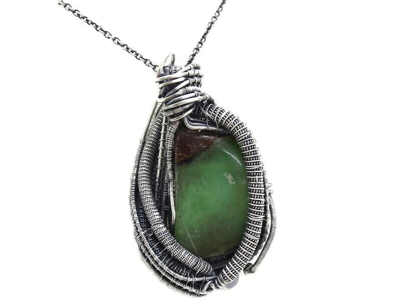 Australian Chrysoprase Wire-Wrapped Pendant in Sterling Silver with Aventurine, back