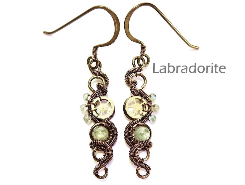 Steampunk Earrings in Bronze with Custom Gemstone image 5