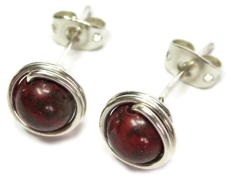 Red Jasper & Sterling Silver Post Earrings image 3