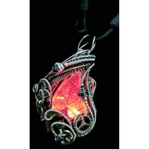 Upcycled Steampunk-Cyberpunk Leaf Necklace: Electronic Watch Parts, Seasonal Colors, Wire Wrap