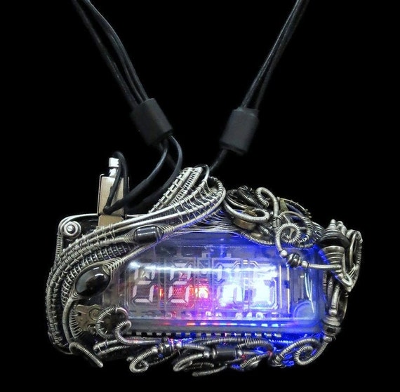 Binary Counter Necklace with Upcycled Electronic and Watch Parts, Steampunk/Cyberpunk Fusion