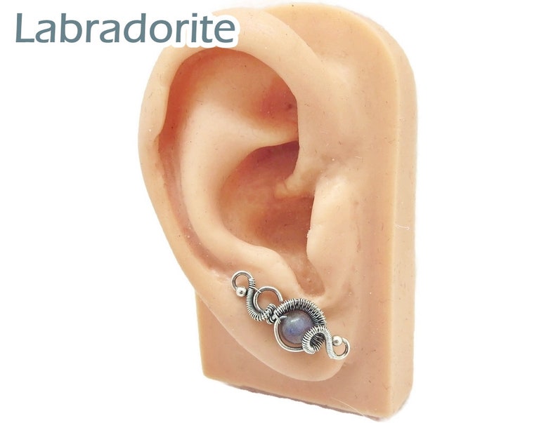 Malachite Aquamarine Sterling Silver Ear Pins in Amethyst Moonstone or Labradorite Kyanite Lapis