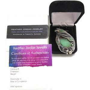 Australian Chrysoprase Wire-Wrapped Pendant in Sterling Silver with Aventurine, packaging and certificate of authenticity