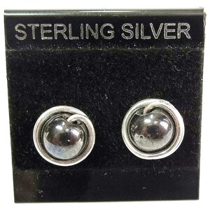 Hematite & Sterling Silver Wire-Wrapped Post Earrings