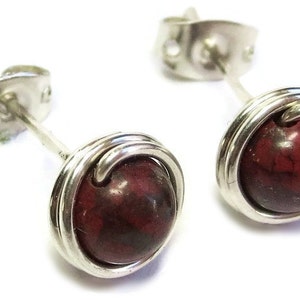 Red Jasper & Sterling Silver Post Earrings image 1