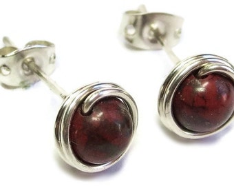 Red Jasper & Sterling Silver Post Earrings