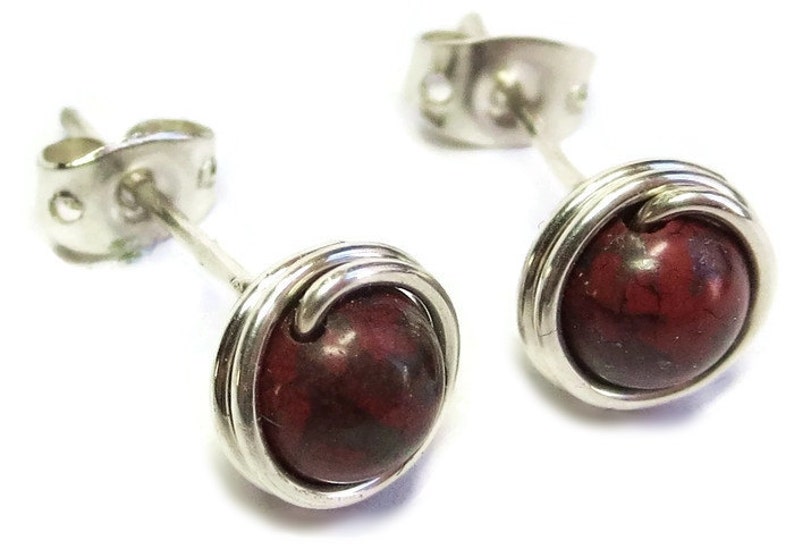 Red Jasper & Sterling Silver Post Earrings image 1