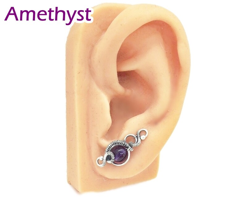 Malachite Aquamarine Sterling Silver Ear Pins in Amethyst Moonstone or Labradorite Kyanite Lapis