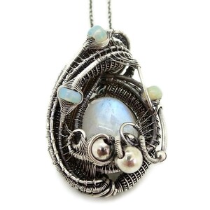 Rainbow Moonstone Pendant with Ethiopian Welo Opals image 6