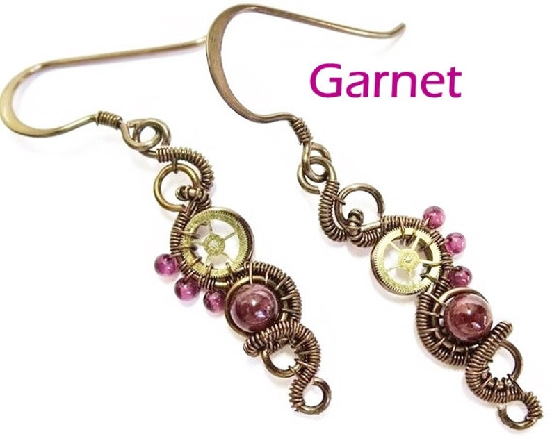 Steampunk Earrings in Bronze with Custom Gemstone image 3