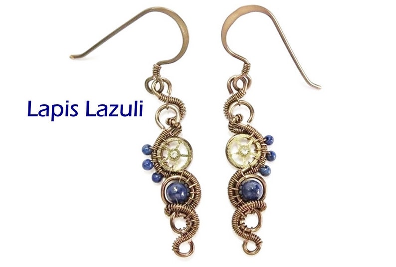 Steampunk Earrings in Bronze with Custom Gemstone image 6