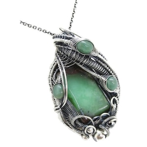 Australian Chrysoprase Wire-Wrapped Pendant in Sterling Silver with Aventurine