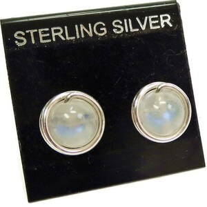 Glowing Moonstone Sterling Silver Wire-Wrapped Post Earrings - Handcrafted June Birthstone Studs