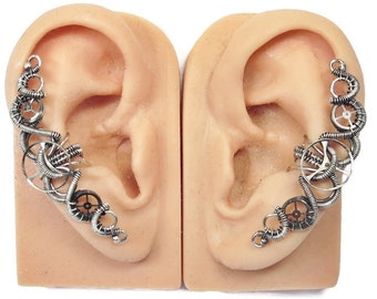 Steampunk Ear Cuff, 3-Gear in Sterling Silver