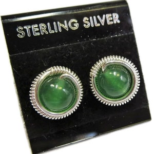Aventurine & Sterling Silver Coiled Stud Post Earrings