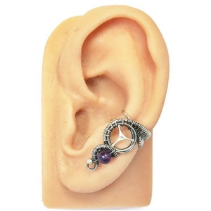 Steampunk Ear Cuff in Sterling Silver and Amethyst