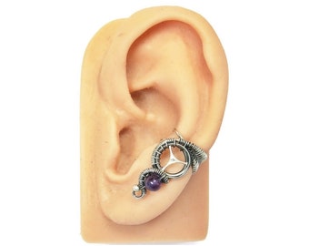 Steampunk Ear Cuff in Sterling Silver and Amethyst