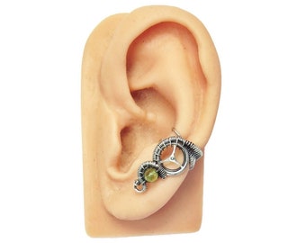 Steampunk Ear Cuff in Sterling Silver & Peridot