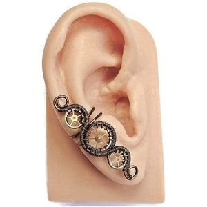 Steampunk Ear Cuff in Bronze & Brass, 3-Gear