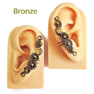 Steampunk Ear Cuff in Bronze & Brass with Custom Stone