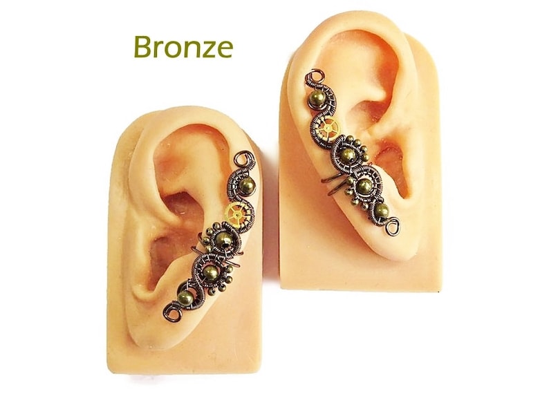 Steampunk Ear Cuff in Bronze & Brass with Custom Stone image 1