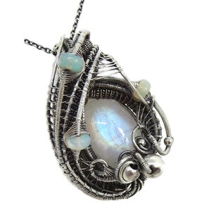 Rainbow Moonstone Pendant with Ethiopian Welo Opals image 3