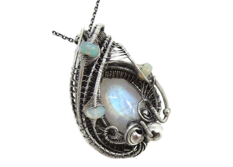 Rainbow Moonstone Pendant with Ethiopian Welo Opals image 3