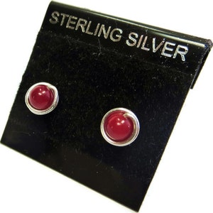 Red Coral Post Earrings, Wire-Wrapped in Sterling Silver