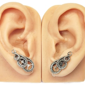 Sterling Silver Steampunk Ear Pins - RIGHT EAR ONLY, 2-Gear