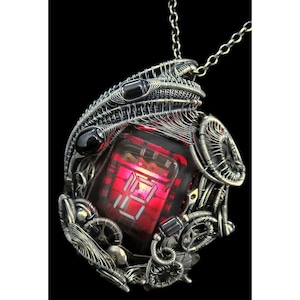 Illuminated Nixie Tube Pendant: Upcycled Steampunk Cyberpunk Watch Parts Jewelry for Tech Enthusiasts