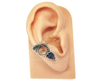 Steampunk Ear Cuff in Sterling Silver & Lapis Lazuli