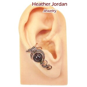 Handcrafted Garnet Copper Wire Ear Cuff - Woven Bezel Non-Pierced Earring - January Birthstone Jewelry