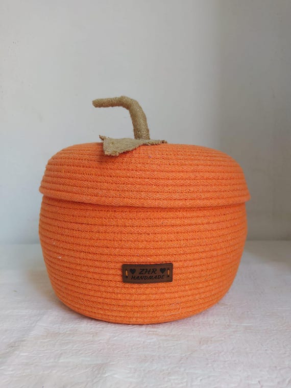 Handmade Jute Rope Pumpkin Basket with Lid, Rustic Fall Storage Box, Natural Halloween Decoration, Autumn Farmhouse Decor Gift Idea