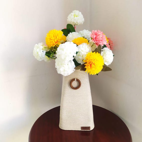 Handmade Rope Vase | Boho Decorative Cord Flower Pot | Modern Woven Centerpiece | Minimalist Table Decor | Neutral Home Style