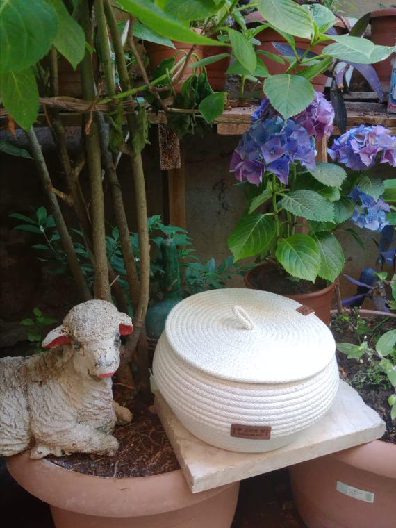 Handmade Rope Basket, Storage Box with Lid, Cotton Rope Knitting Basket
