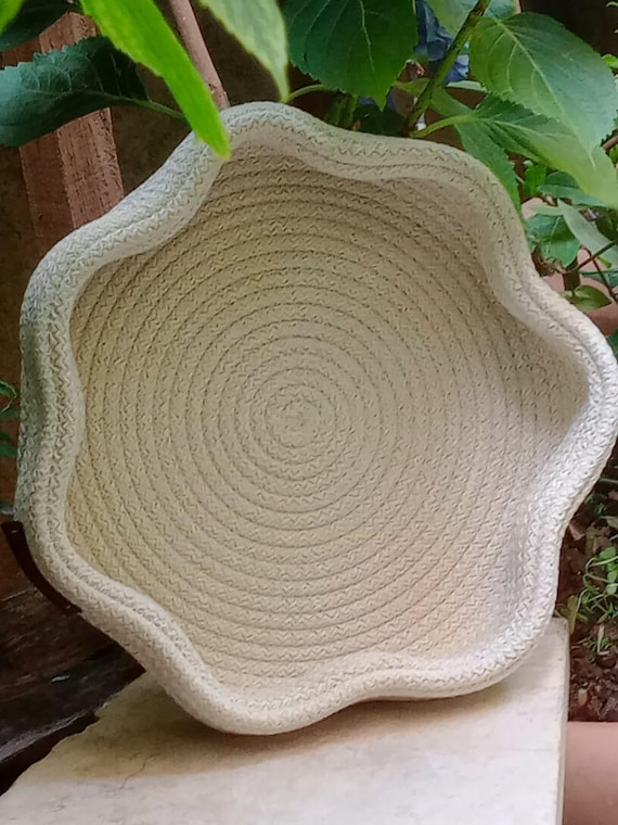 Handmade Beige Jute Braid Decorative Basket - Flower Shaped Multi-Purpose Storage Container - Neutral Tone Home Organizer