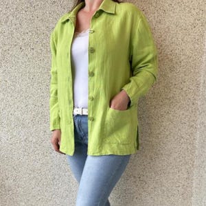 Elegant Lime Green Lightweight Linen Summer Jacket Size 40
