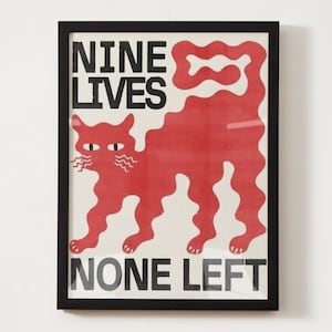 Bold Red Cat Art Print: Quirky Cat Lover Decor