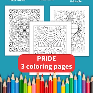 Pride Coloring Pages – LGBTQ+ Printable Coloring Sheets – 3 Page PDF Download – Instant Digital Download – 8.5x11 Letter Size