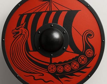 Vikingschipschild | Rood-Noors houten schild | Middeleeuws wanddecoratie | LARP-cosplayprop:
