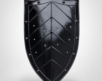 Black Medieval Knight Shield, Gothic Embossed Wall Decor, LARP Cosplay Armor Prop