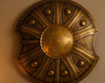 Handmade Antique Brass Warrior Shield | Viking Medieval Wall Decor