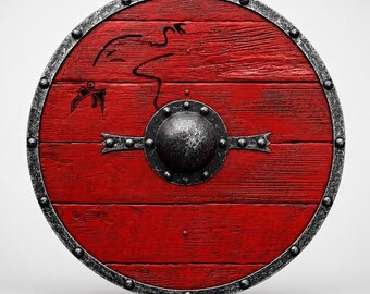 Handgemaakt rood Vikingschild | Middeleeuws houten Noorse muurdecoratie | Ronde replica van cosplay-schild
