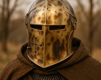 Handmade Brass Crusader Knight Helmet | Vintage Battle Decor