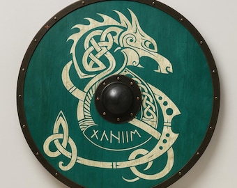 Handmade Viking Dragon Shield | Norse Wall Decor, Medieval Cosplay Prop