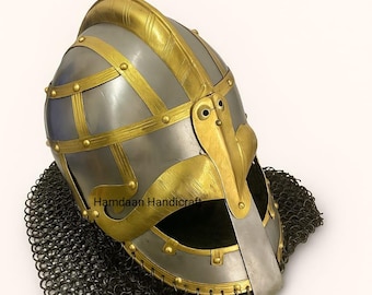 Handmade Viking Steel Helmet with Chainmail Aventail | Medieval LARP Cosplay Armor