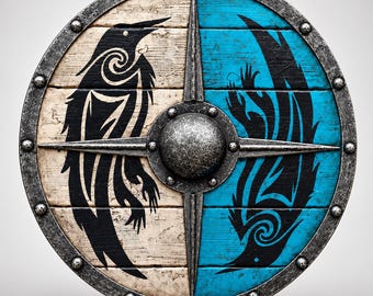 Viking Raven Shield, Norse Wooden Wall Decor, Medieval Round Shield