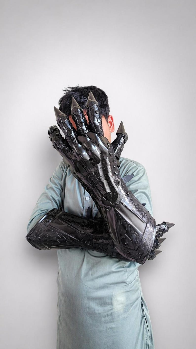 Black Medieval Gauntlets, Steel Knight Armor Gloves, Gothic Warrior Hand Armor, LARP Cosplay Gloves, Fantasy Medieval Costume image 6