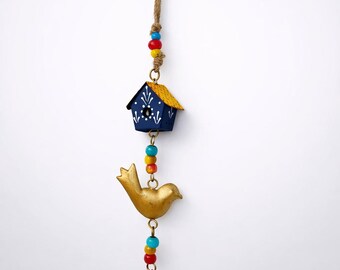 Handmade Brass Bird Wind Chime | Rustic Boho Garden Decor